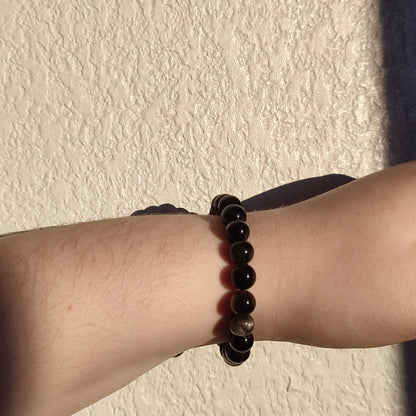 Bracelet en obsidienne argentée en 8mm